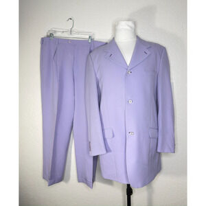 Falcone Mens 46L Single Breasted 2 Piece Suit Purple Blazer Jacket Wedding Pants